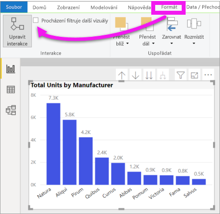 Snímek obrazovky Power BI Desktopu s možnostmi použití filtrů přechodu k podrobnostem v rozevírací nabídce se zvýrazněním výběru celé stránky