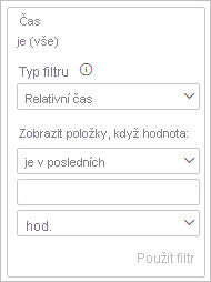 Snímek obrazovky zobrazující kartu filtru s vybranou možností Relativní čas jako typ filtru