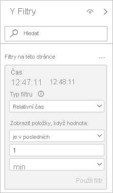 Snímek obrazovky zobrazující kartu filtru s vybraným typem filtru relativního času