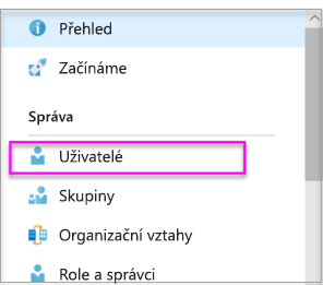 snímek obrazovky z karty Uživatelé a skupiny Microsoft Entra.