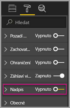 snímek obrazovky podokna vizualizací s vypnutým přepínačem Název. 