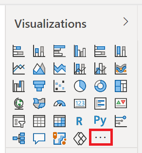 Snímek obrazovky s podoknem Vizualizace Power BI, ve kterém je zvýrazněná ikona se třemi tečkami