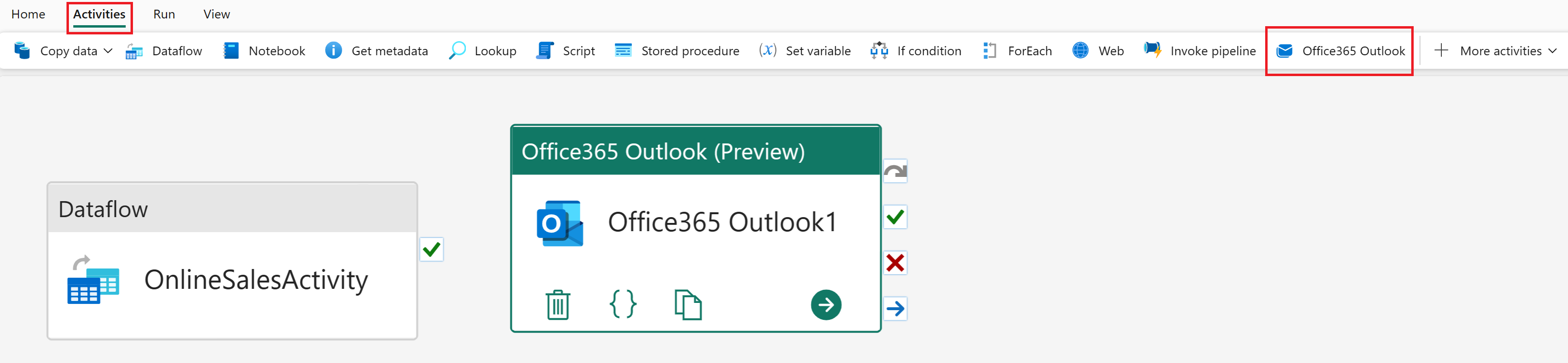 Snímek obrazovky s informacemi o aktivitách Office365 Outlooku