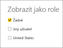 Snímek obrazovky s oknem Zobrazit jako role a vybranou možností Žádné