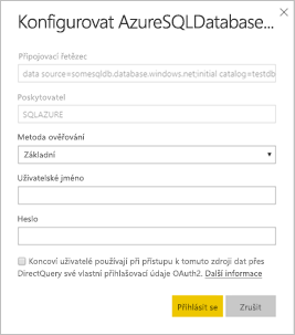 Snímek obrazovky s dialogovým oknem Pro konfiguraci služby Azure SQL Database