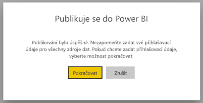 Snímek obrazovky s dialogovým oknem Pro publikování do Power BI