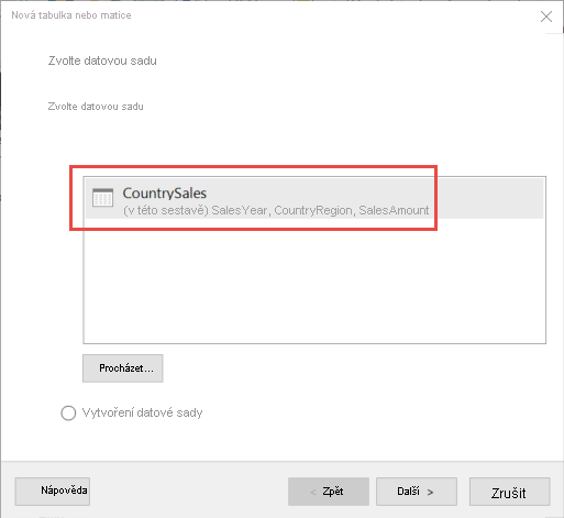 Snímek obrazovky s dialogovým oknem Zvolit datovou sadu