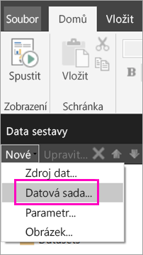 Snímek obrazovky s možností Datová sada v podokně Data sestavy