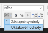 Snímek obrazovky znázorňující, kde vybrat ukázkové hodnoty