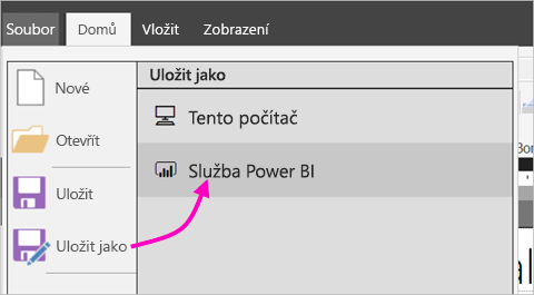 Snímek obrazovky s možností Publikovat v nabídce Soubor