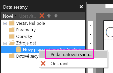 Snímek obrazovky s možností Přidat datovou sadu v části Zdroje dat