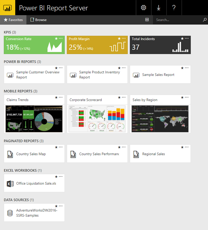 Snímek obrazovky s webovým portálem Serveru sestav Power BI