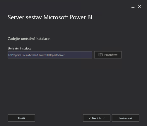 Zadání cesty instalace