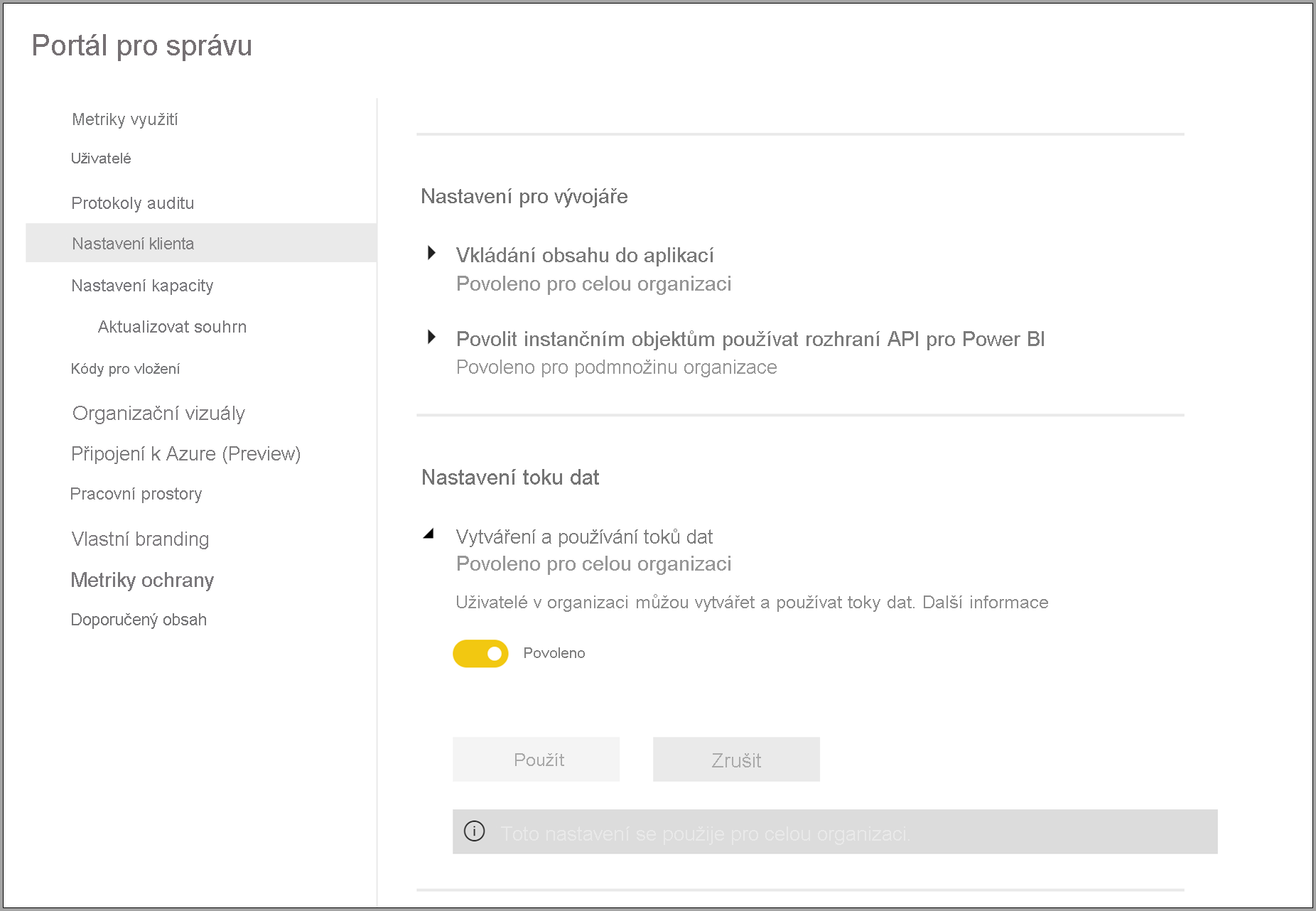 Portál pro správu toků dat v Power BI Premium