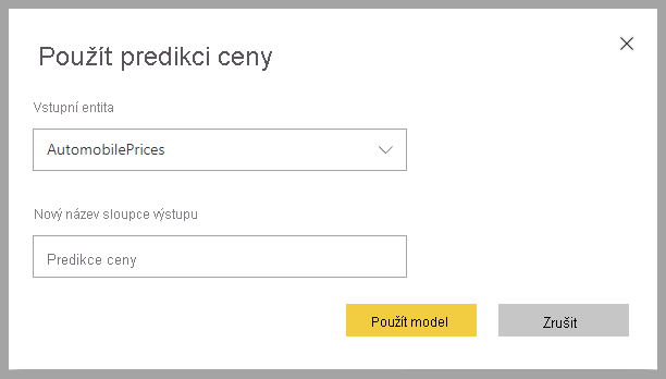 Snímek obrazovky s dialogovým oknem Použít predikci cen