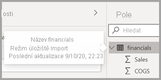 snímek obrazovky s novou bublinou nápovědy pro tabulku v Power BI Desktopu