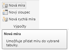 Snímek obrazovky s novou mírou na pásu karet