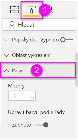 Snímek obrazovky znázorňující možnosti formátování vizualizace pásového grafu