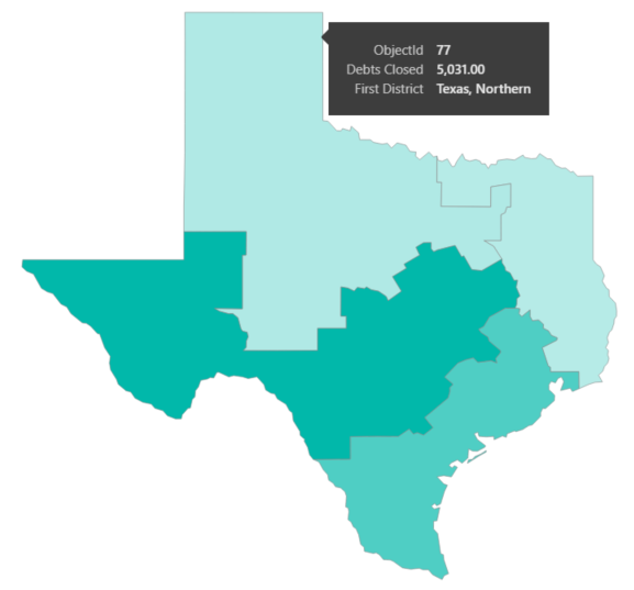 Snímek obrazovky s mapou obrazce Texas