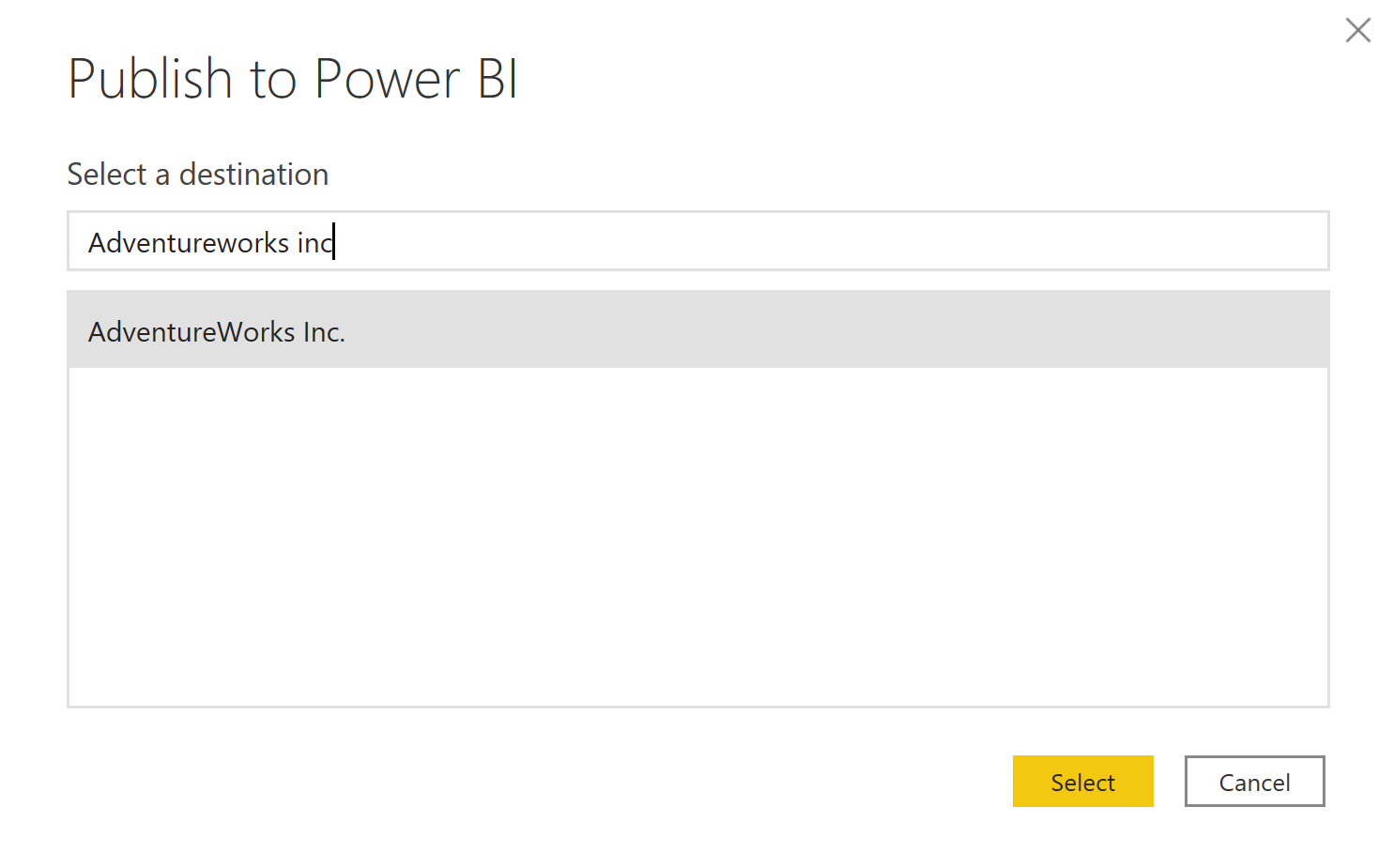 Snímek obrazovky s publikováním sestavy do služba Power BI