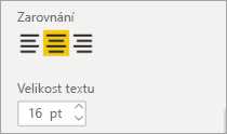 Snímek obrazovky s ovládacími prvky Zarovnání s vybranou možností Na střed