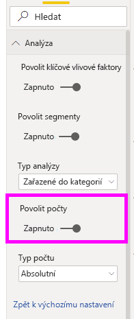 Snímek obrazovky s posuvníkem povolit počty v podokně Formát