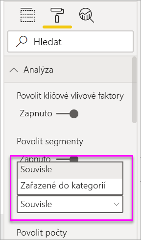 Snímek obrazovky s rozevírací nabídkou, která se má změnit z kategorií na průběžný