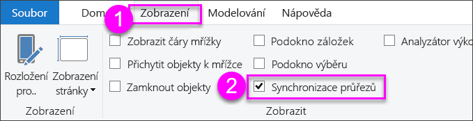 Snímek obrazovky s výběrem synchronizovaných průřezů v Power BI Desktopu