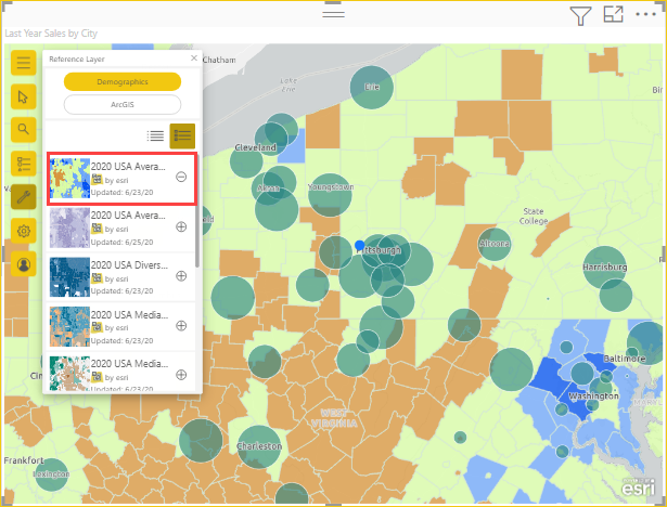 Snímek obrazovky znázorňující demografickou vrstvu