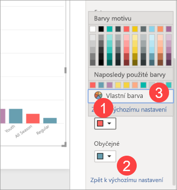 Snímek obrazovky zobrazující oddíl Barvy dat s otevřenou paletou barev