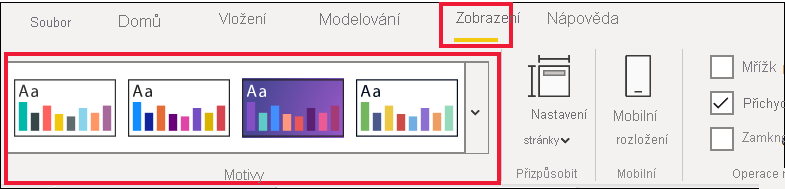 Snímek obrazovky s možnostmi motivu v nabídce Zobrazit