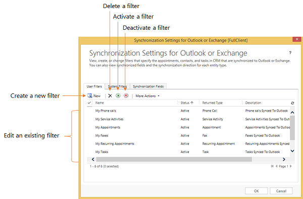 Filtry pro online synchronizaci.