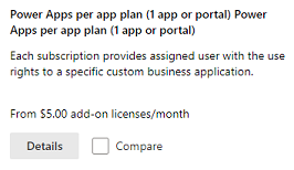 Plán Power Apps na jednu aplikaci.