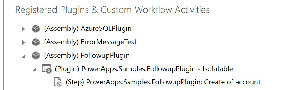 Registrovaný modul plug-in a krok.