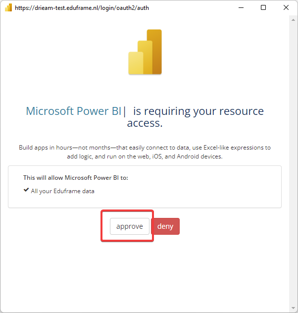 Obrázek se schválením integrace Power BI