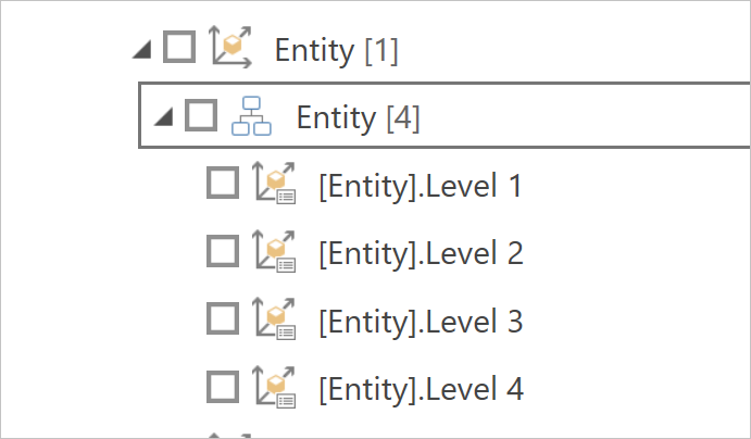 Essbase importuje výběry navigátoru dat.