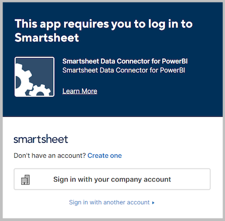 Snímek obrazovky s oknem Smartsheet, ve kterém se přihlašujete k Smartsheetu