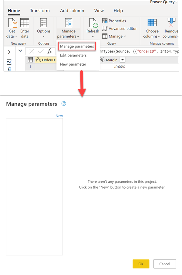 Okno Spravovat parametry