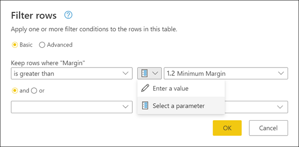 Vyberte parametr pro argument transformace.