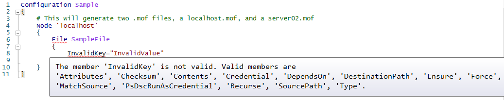 IntelliSense v prostředí ISE pro prostředek DSC