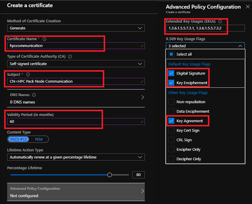 New self-signed key vault certificate