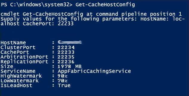 Příkaz Get-CacheHostConfig