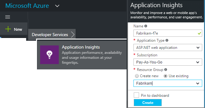 Podokno Application Insights