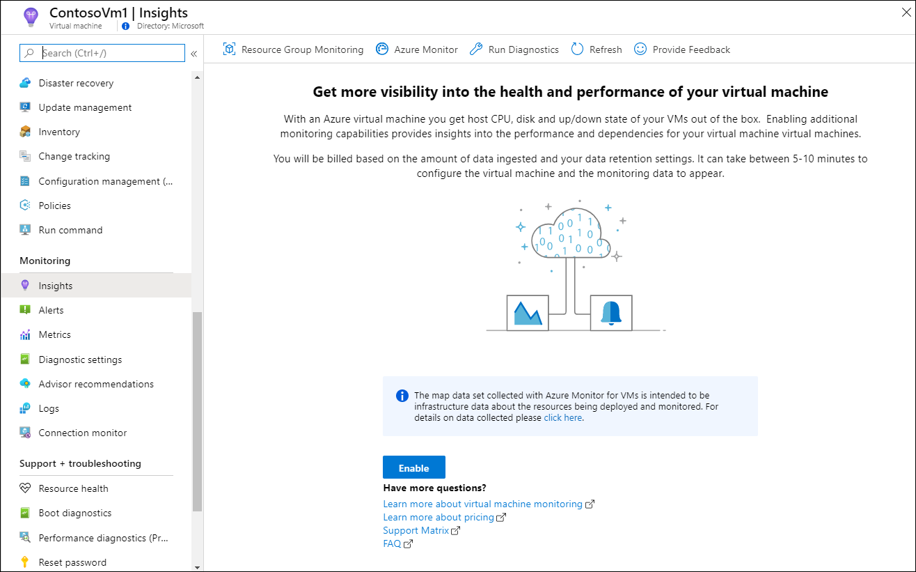 Povolení Azure Monitor pro virtuální počítače pro virtuální počítač