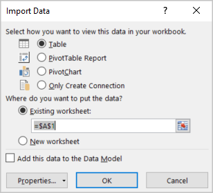 V dialogovém okně Importovat data je vybraná možnost O K.