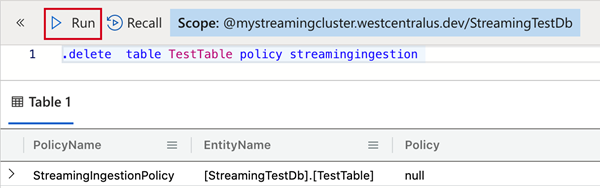 Odstraňte zásady příjmu streamování v Azure Data Explorer.