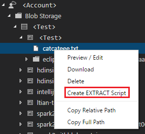 Příkaz Create EXTRACT Script (Vytvořit skript EXTRACT) z místní nabídky