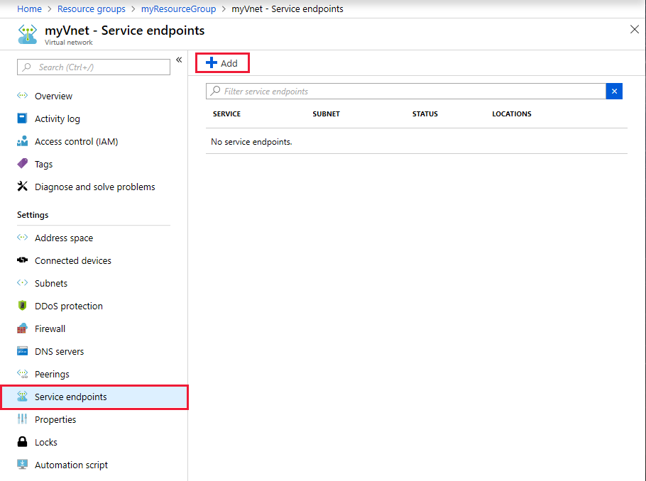 Přidání koncového bodu služby pro virtuální síť