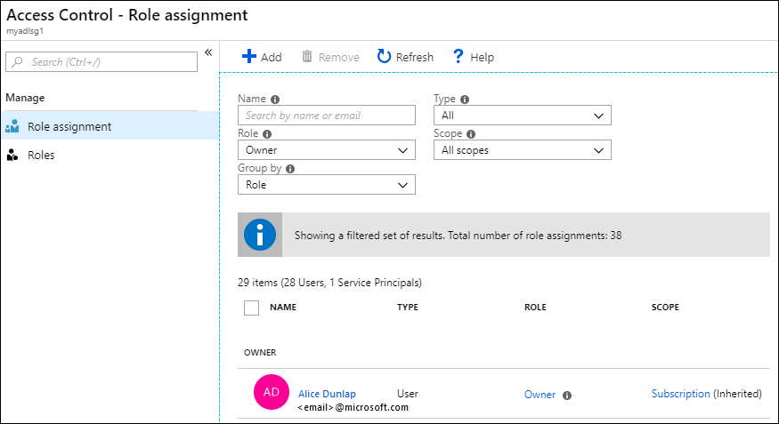 Přiřazení skupiny zabezpečení k účtu Azure Data Lake Storage Gen1