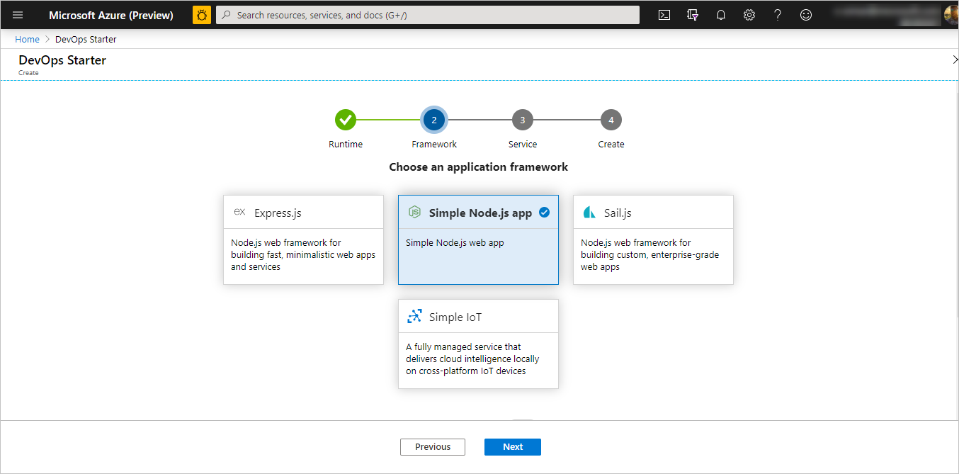 Vyberte aplikaci Simple Node.js